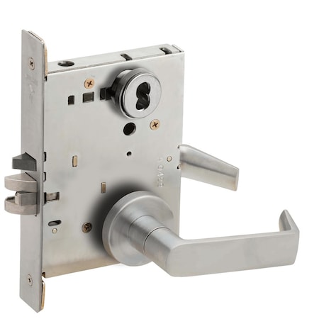 Grade 1 Storeroom Mortise Lock, Schlage FSIC Less Core, 06 Lever, A Rose, Satin Chrome Finish, Field